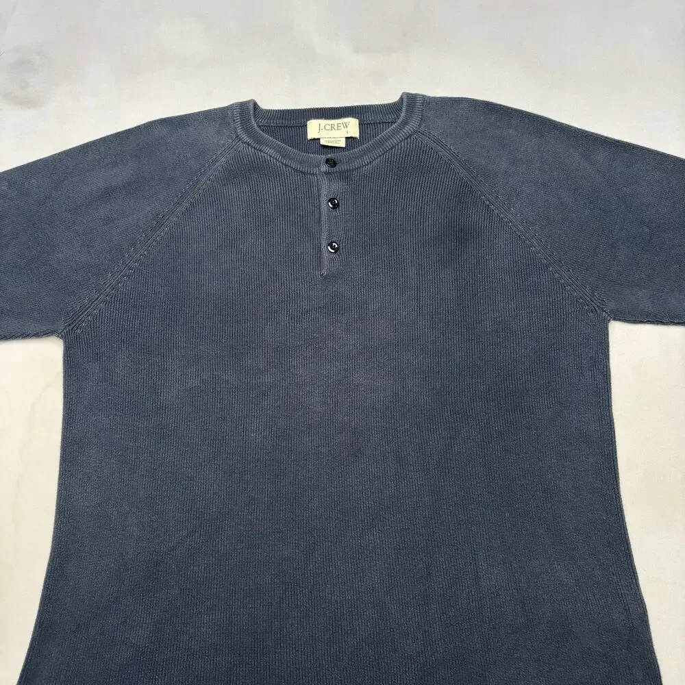 J.Crew Cotton Knit Henley Sweater Shirt Men's Large Pullover Minimalist Heritage